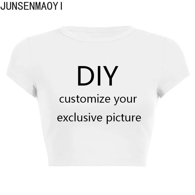 Diy بها بنفسك التصميم الخاص بك طباعة نمط تخصيص الصيف قصيرة الأكمام س الرقبة بلون اقتصاص السرة المرأة المحاصيل القمم موضة تي شيرت #1