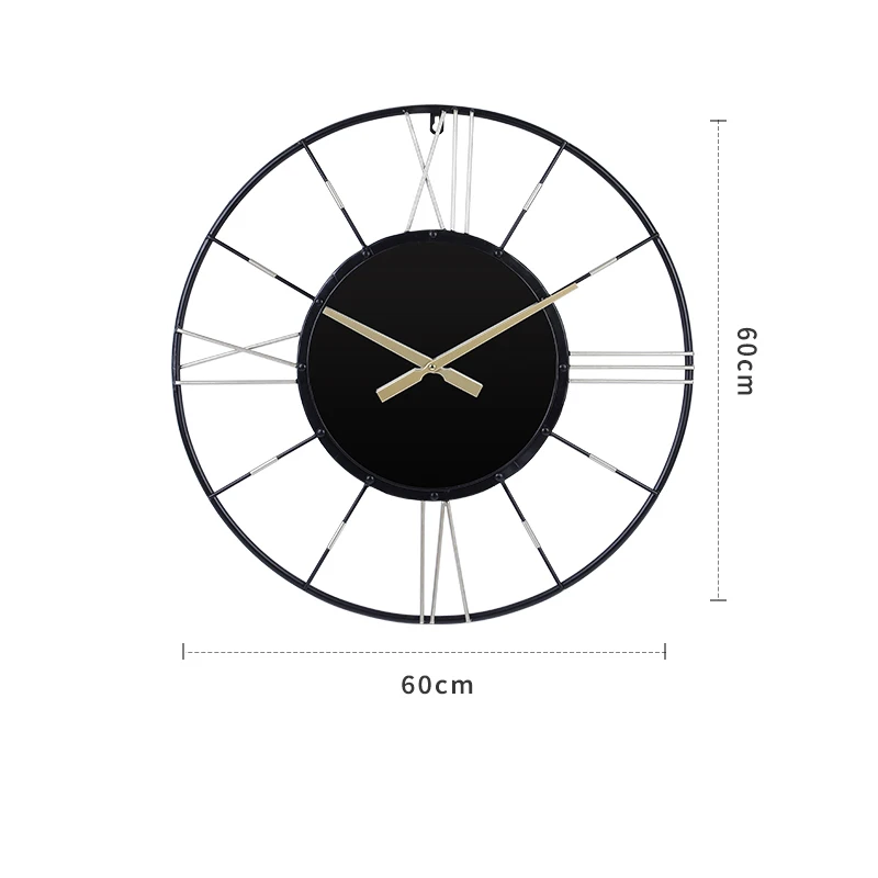 60*60cm Hot Sale Retro Roman Numeral Round Metal Decorative Wall Clocks Multi-size Home Office Large Wall Clock