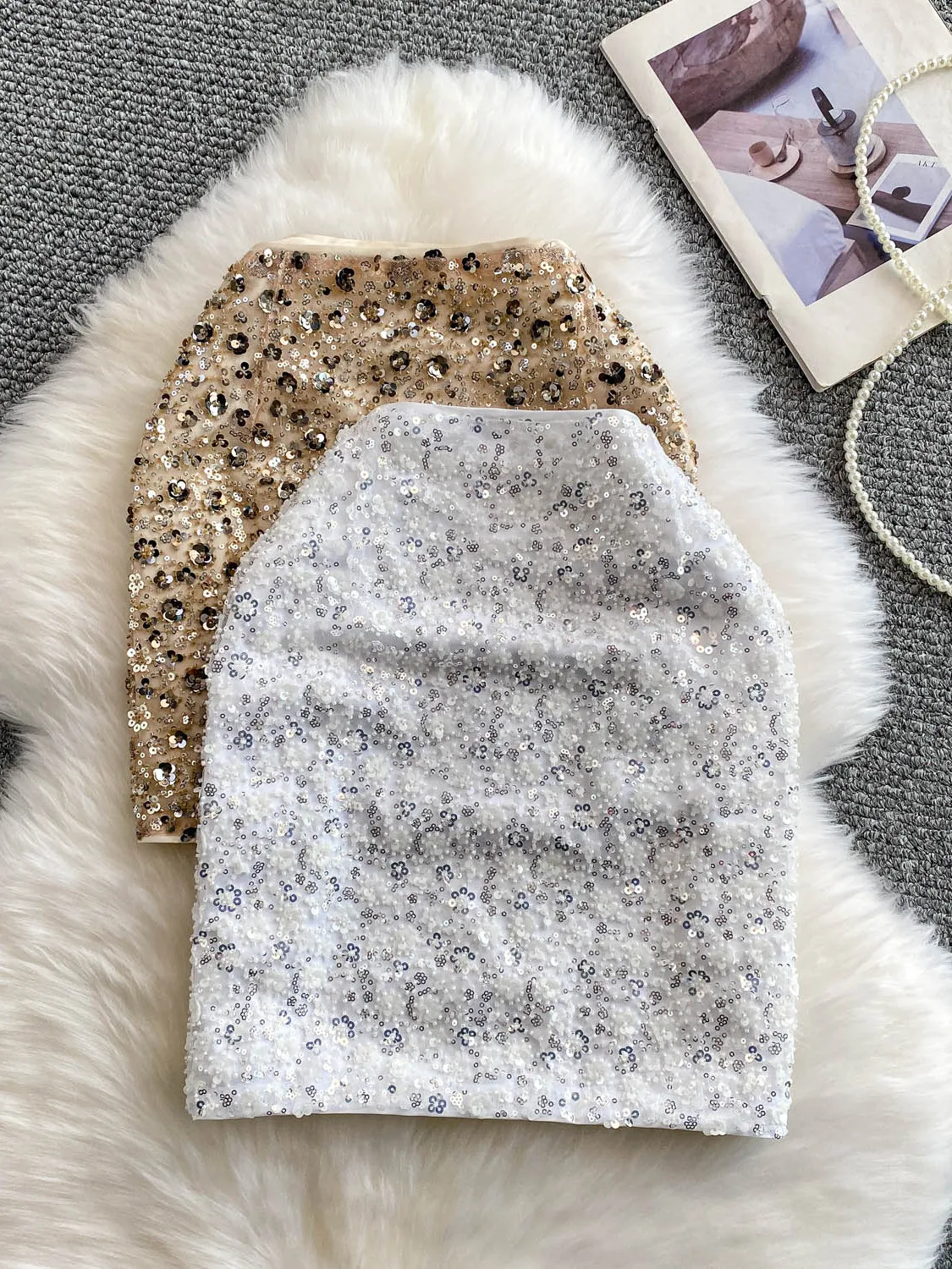 

Ele Юбка средней длины с блестками, женская модная утягивающая юбка с высокой талией, роскошная облегающая юбка для вечеринок