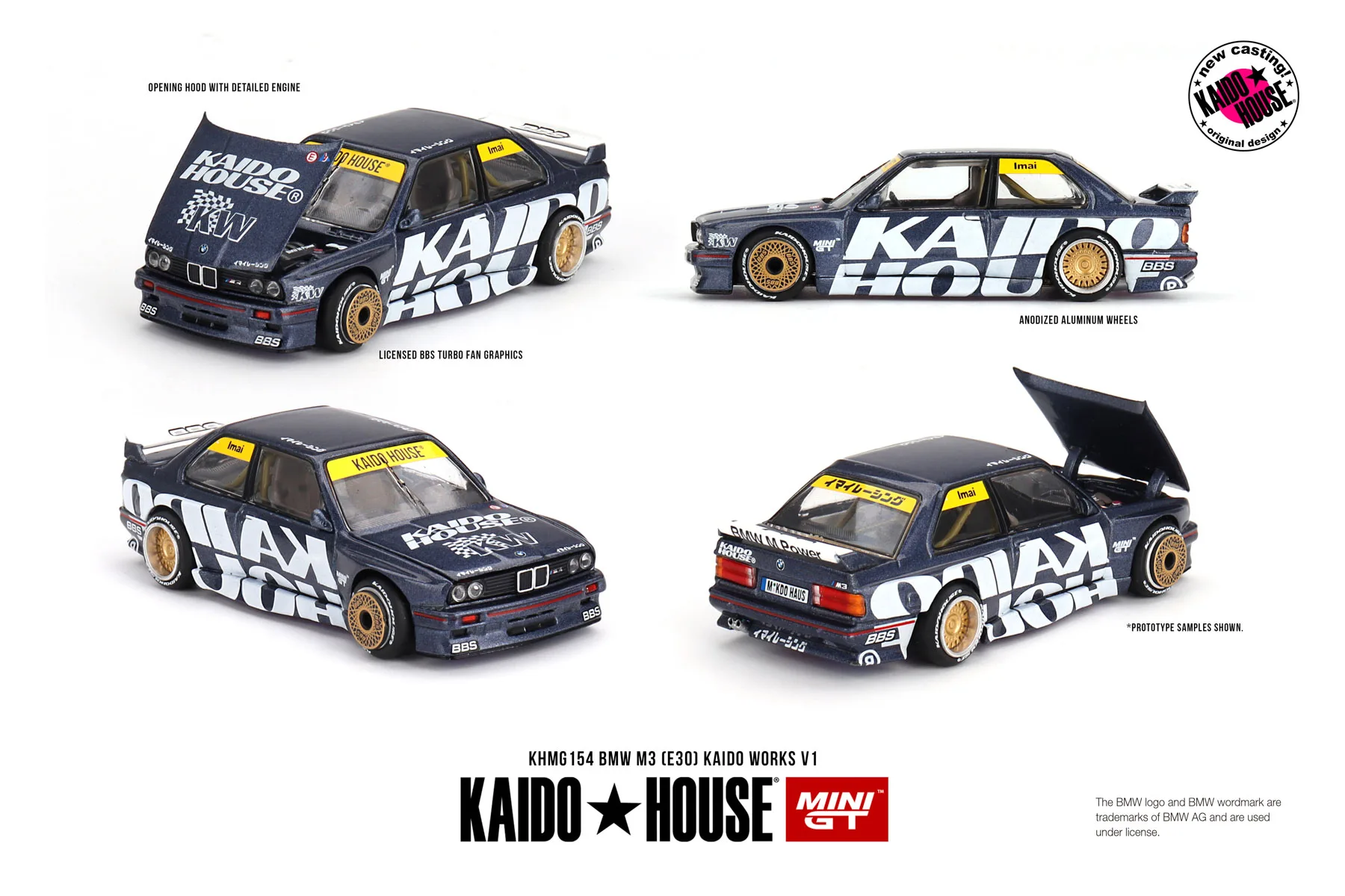 Kaido House + MINIGT 1/64 BMW M3 (E30) Kaido Works V1 KHMG154 Cars Alloy Diecast Metal Model Kids Xmas Gift Toys for Boys