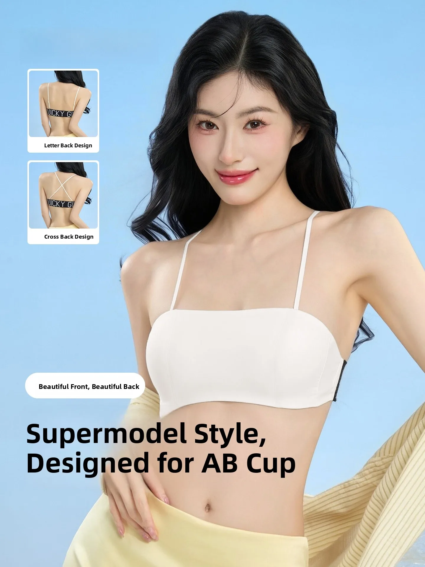 breathable-cross-back-bra-women's-small-chest-gather-anti-light-fixed-cup-thin-strap-underwear-comfortable-wireless-bra
