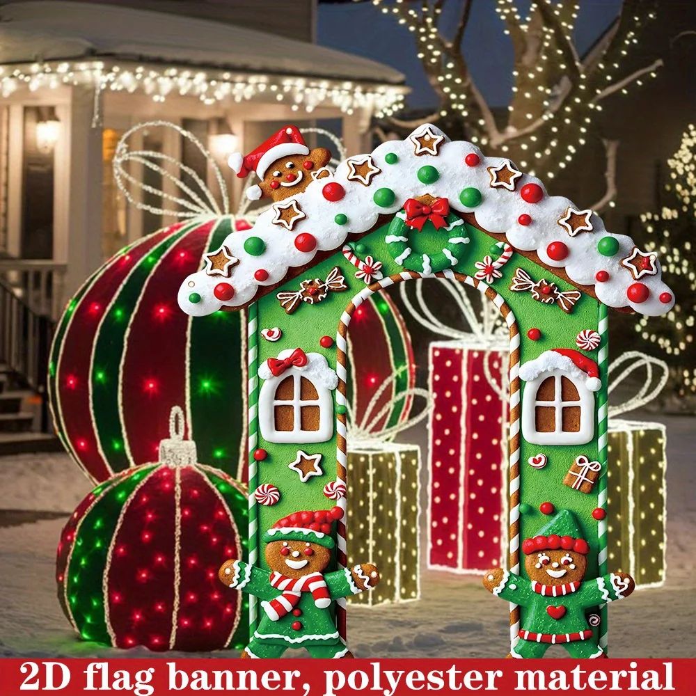 

Christmas Green Gingerbread Man Banner Couplet Christmas Decor for Home Door Cover Xmas Ornament Navidad Natal New Year Gift
