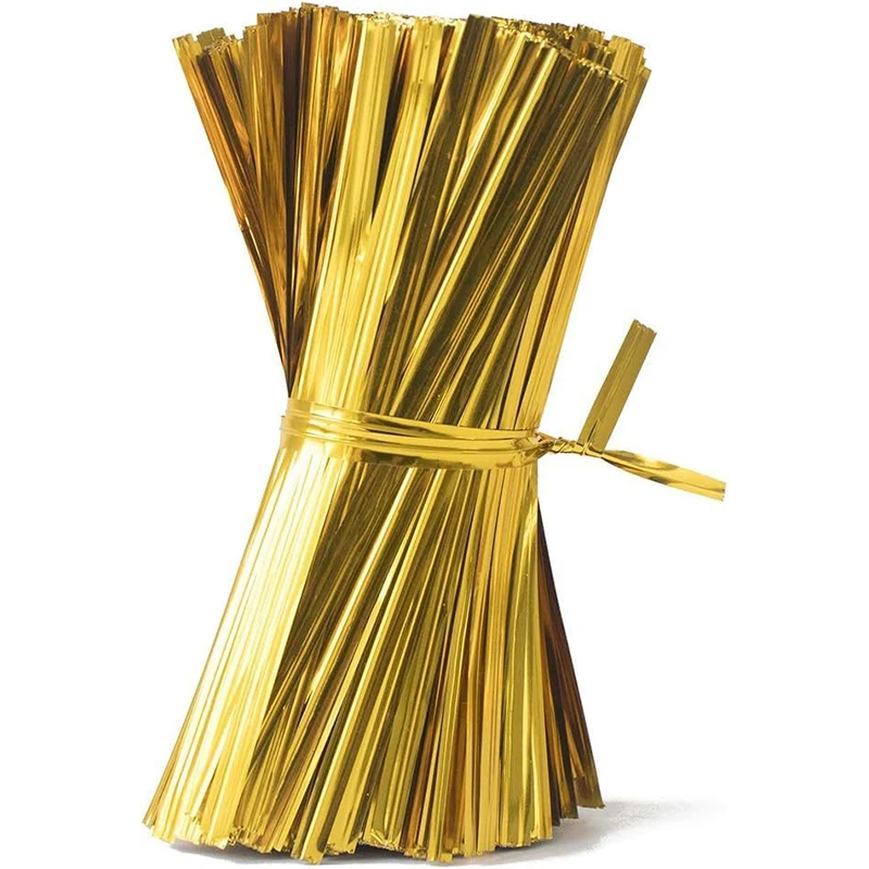 800/1600 Stück 10 cm wiederverwendbare goldene metallische Drehverschlüsse, Drahtverschlussbänder für Plastik-Lollipop-Süßigkeitentüten, Partygeschenke