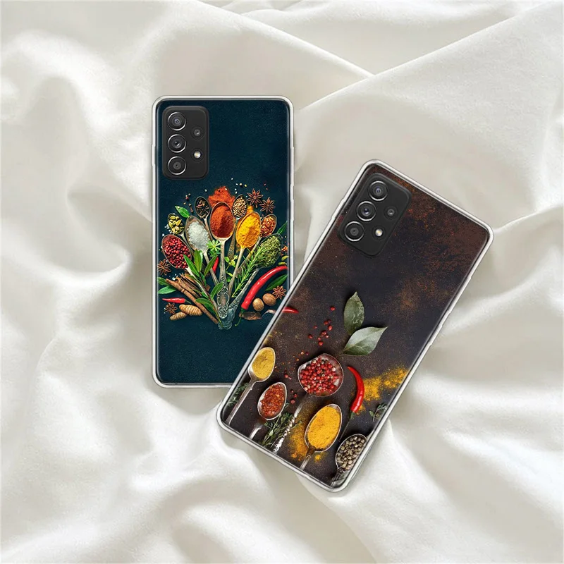 Kitchen Seasoning and Spices Phone Case For Galaxy S23 S20 FE S21 Plus Samsung S24 S22 Ultra TPU Pattern S10 S10E S9 S8 Cover So