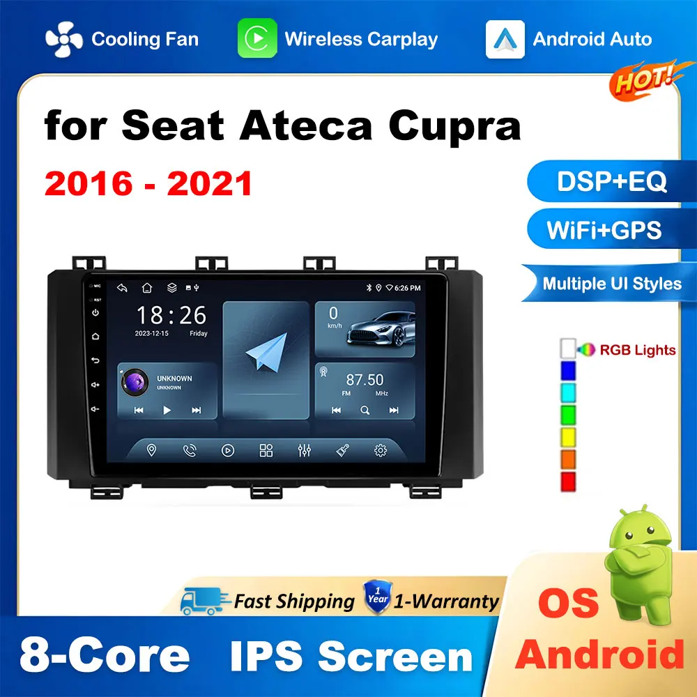 

Car Radio Touch Screen Wireless CarPlay for Seat Ateca Cupra 2016 - 2021 Android Auto 4G Automotive Multimedia Player GPS Navi