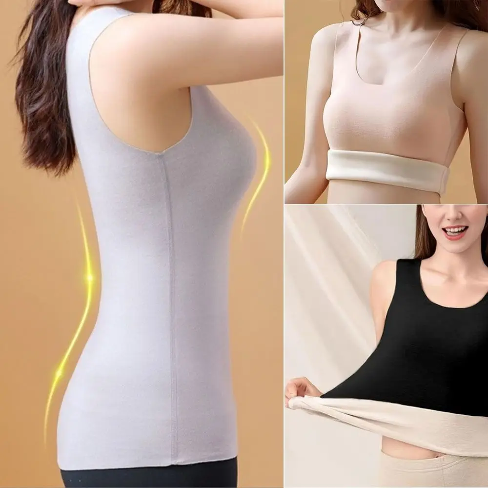 Бюстгальтер-майка с полкой, утолщенный теплый однотонный бюстгальтер с подъемной полкой, майка без рукавов, полиэстер, бесшовное теплое нижнее белье