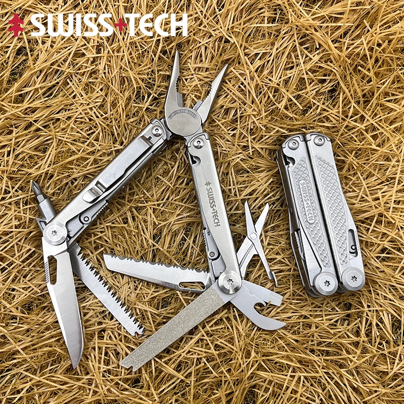 SWISS TECH 18 in 1 マルチツールプライヤー折りたたみマルチツールポケットナイフポータブル EDC ツール屋外釣りキャンプ用品