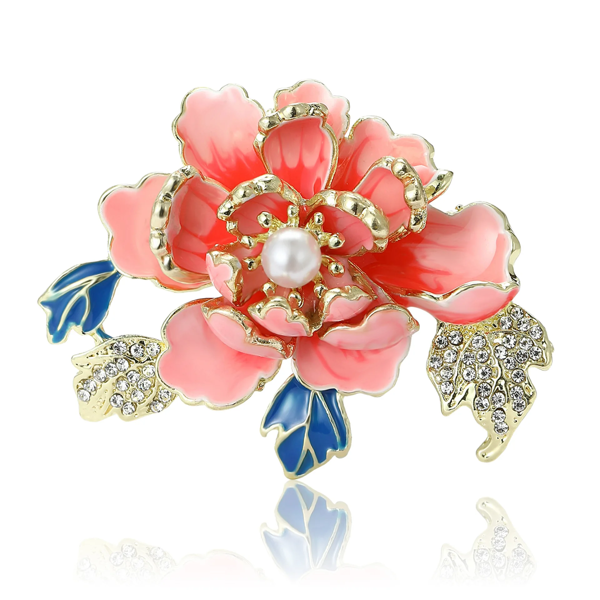 

Fashion Classic Enamel Peony Brooch Pearl Flower Plant Brooch Elegant Women's Exquisite luxury Banquet Wedding Jewelry Gifts