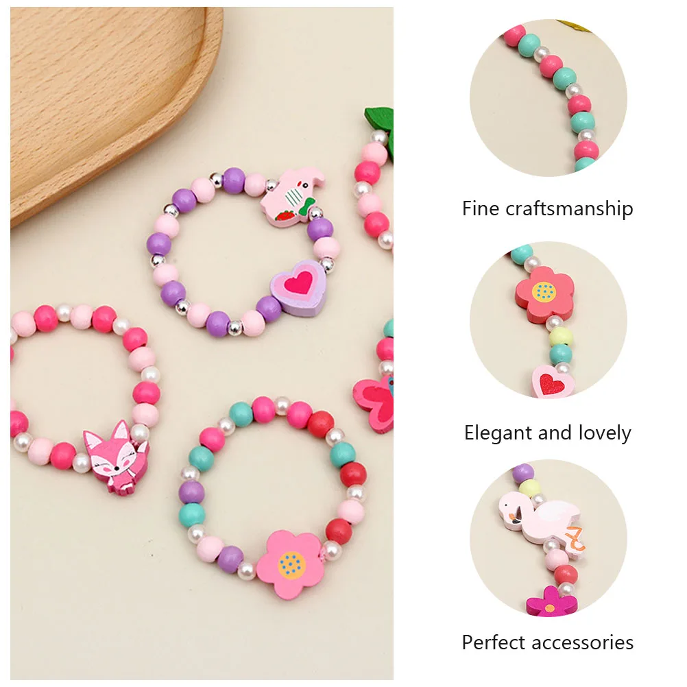 Set di braccialetti con collana di perline di legno 3 set di gioielli per bambini Prop per ragazze Compleanno Fotografia Accessori moda Artigianato fai-da-te Assistenza sanitaria