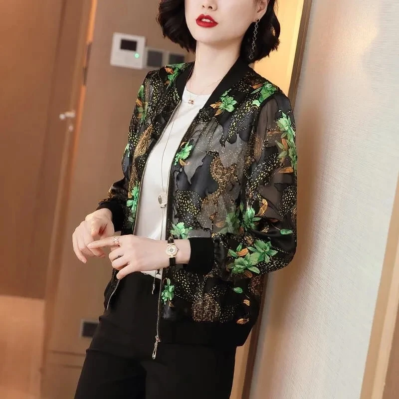 Elegant Print Chiffon Summer Jackets Women Long Sleeve Thin Chaqueta 5XL Oversize Sun Protection Cardigan Spring Bomber Abrigos