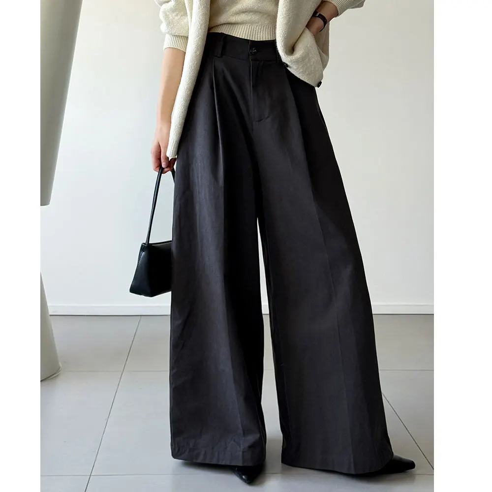 

Женские повседневные хлопковые брюки на весну-осень, с высокой талией, широкими штанинами, прямые, модные, винтажные, женские брюки