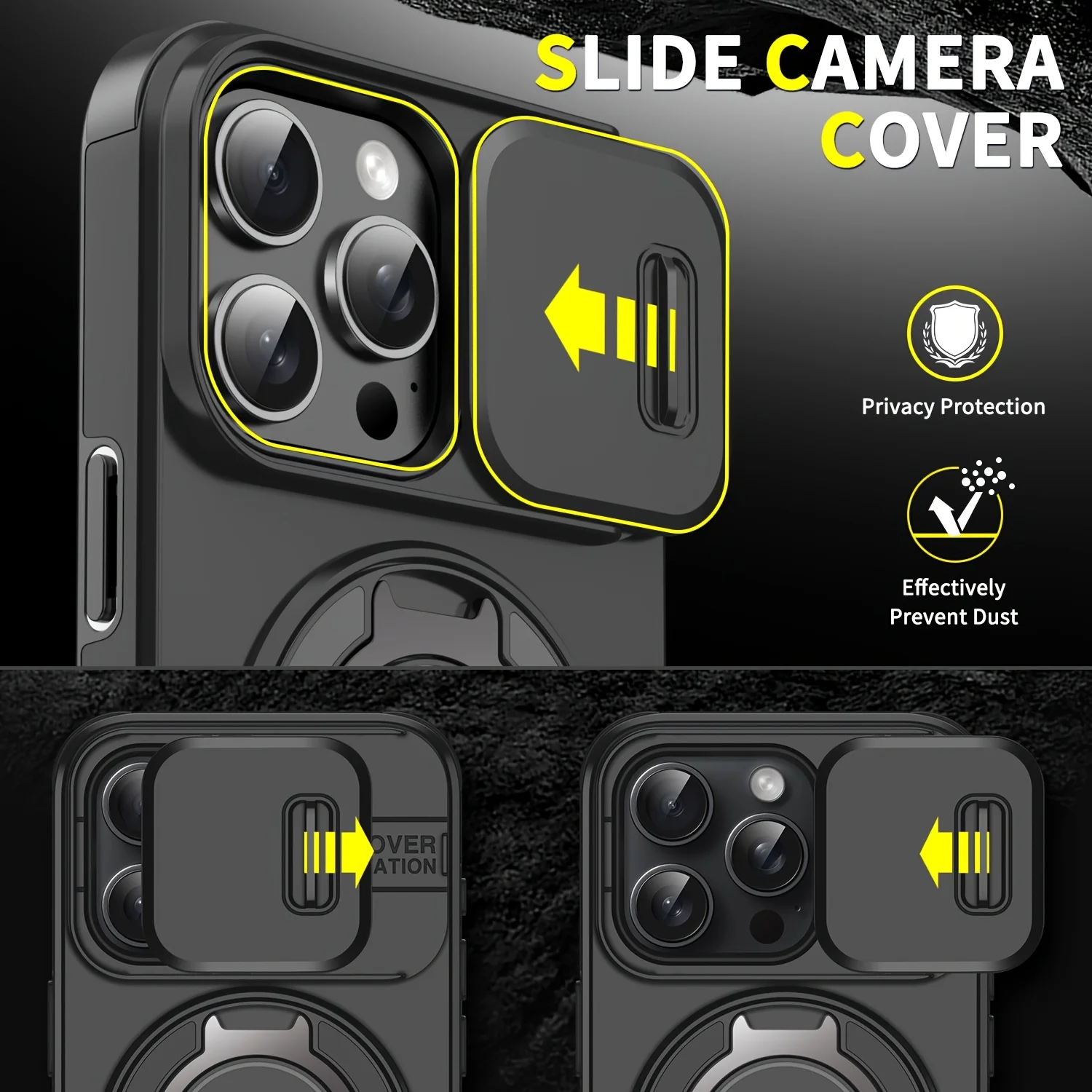 Luxury Heavy Duty Armor Magnetic Bracket Case for IPhone 17 16 15 14 13 12 11 Pro Max Plus Slide Camera Protection PC Cover