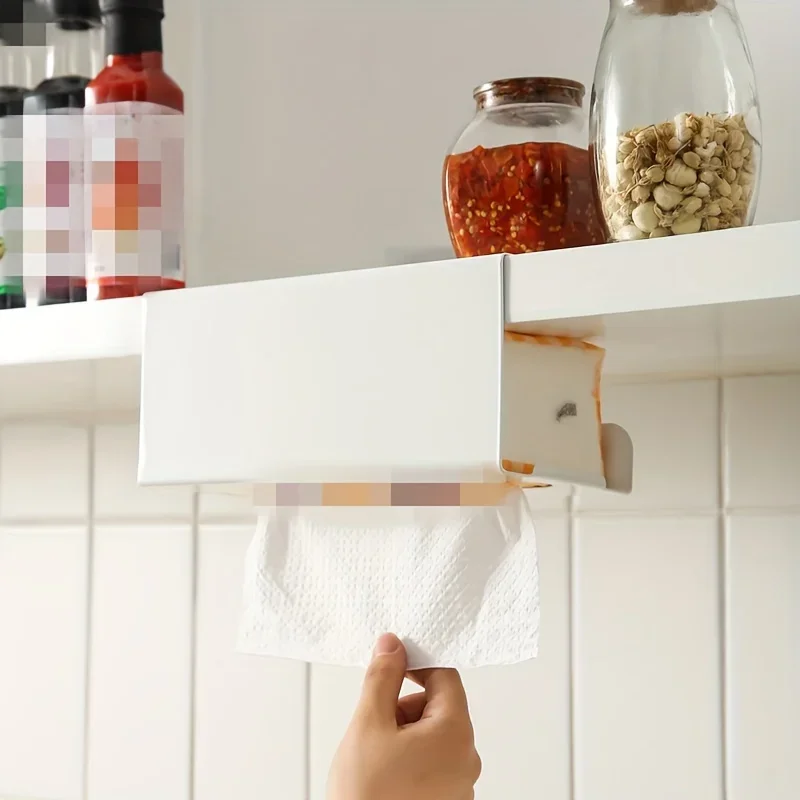 2 قطعة حامل مناديل المطبخ، حامل ورق حديد بدون ثقب، شماعة مناديل منزلية، خزانة، درج، مثبتة على الحائط