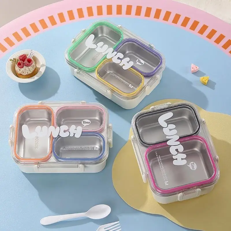 304 Stainless Steel 720ml Leak Proof Lunch Box 3 Compartments With Cutlery For Kids School Office Outdoor Picnics