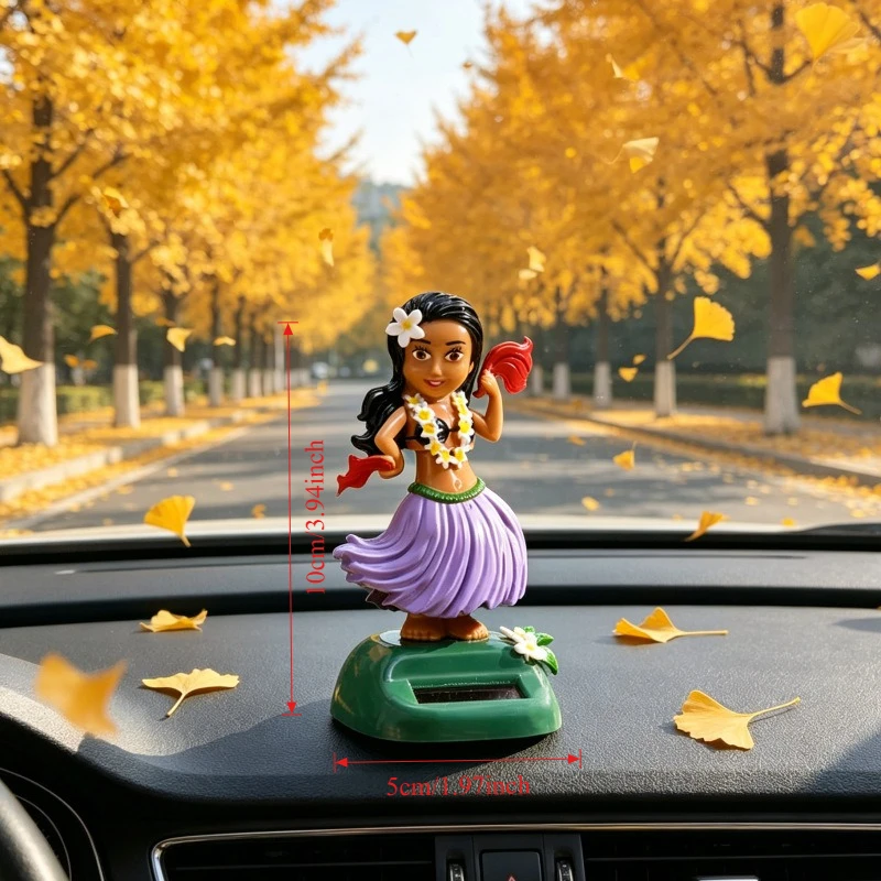 Solar Hula Girl Car Dashboard Ornament, Dancing Hawaiian Figurine Auto Interior Decor
