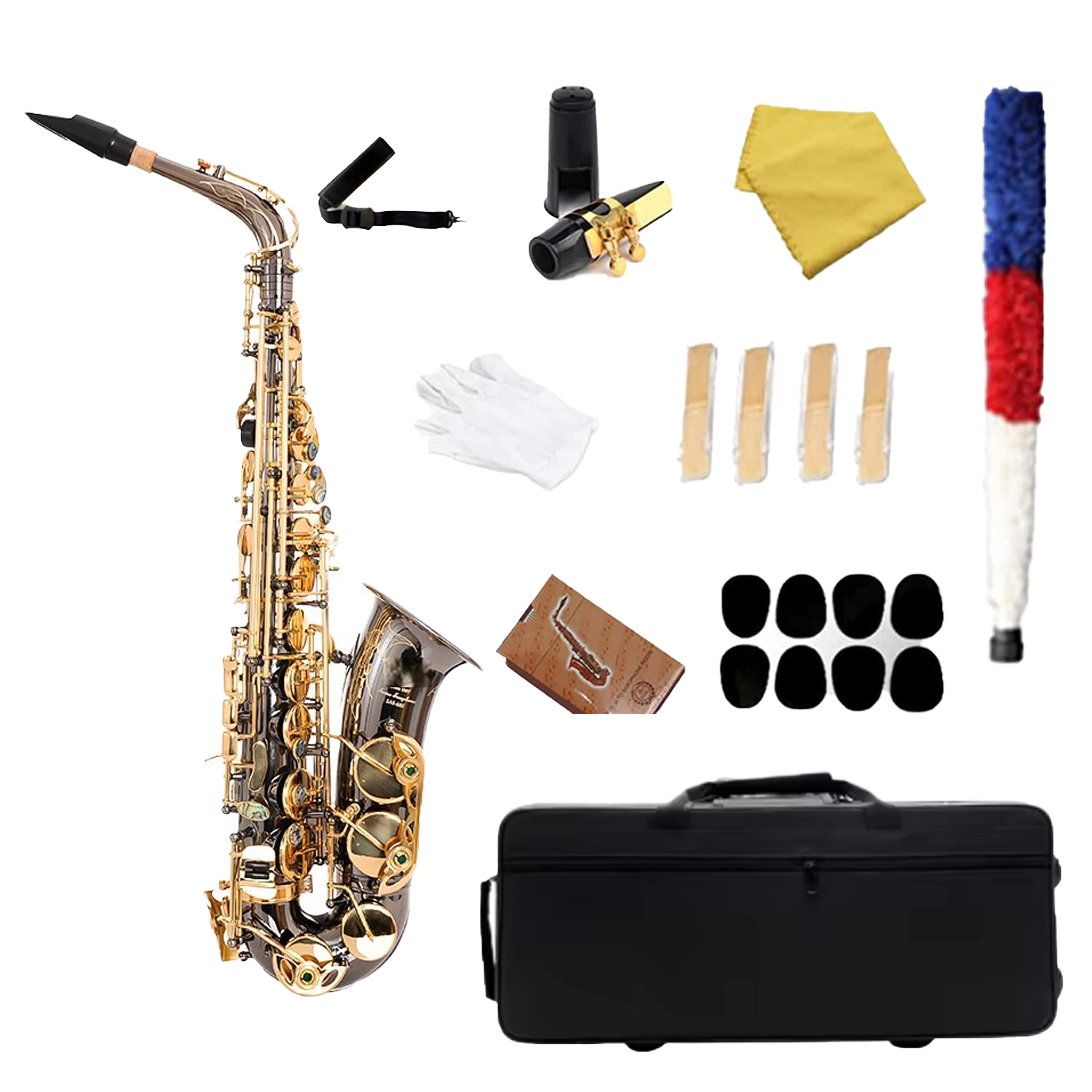 Eb Key Gold Tone Button Tenor Saxophone with Black Nickel Coated Body for Music Performance And Instruction
