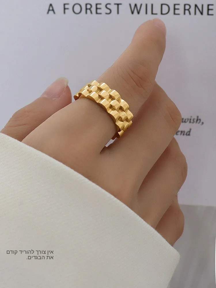 

Exaggerated Cold Ins Style Titanium Steel Ring with Thick Band 18K Gold Finger Ring Jewelry Fashionable Ladies' Accessory