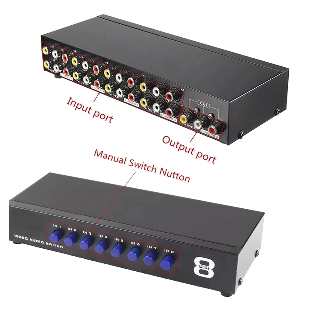 8 in 1 Out Composite Video Audio 3 RCA AV Switch Switcher Box Selector Professional Quality VCD/DVD to