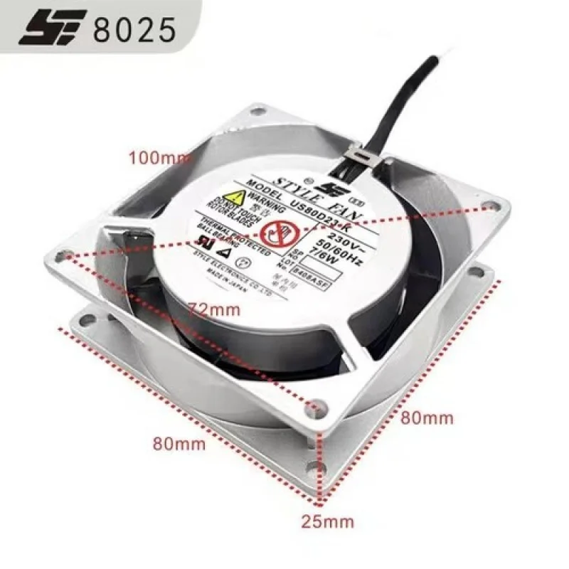 Y+ FOR STYLE FAN US80D23-K AC230V 8CM 8025 7/6W Aluminum Frame AC Fan