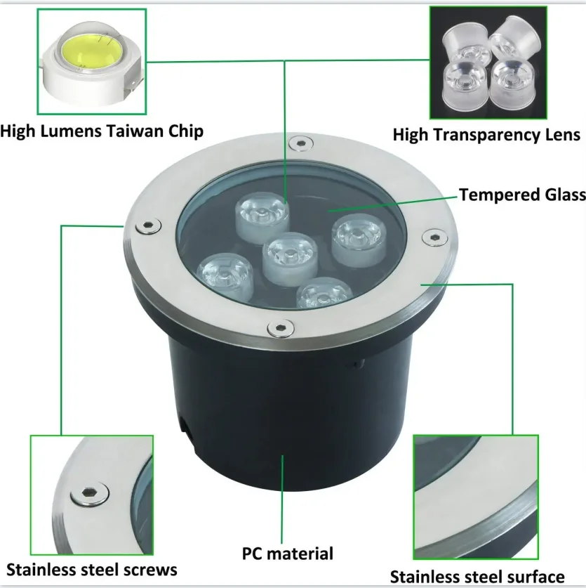 مصابيح إنارة تحت الأرض بإضاءة Led مقاومة للماء مصابيح 3 وات 5 وات 7 وات 9 وات IP68 للأماكن الخارجية مدفون بمسار بقعة راحة أرضية 85-265 فولت DC12V