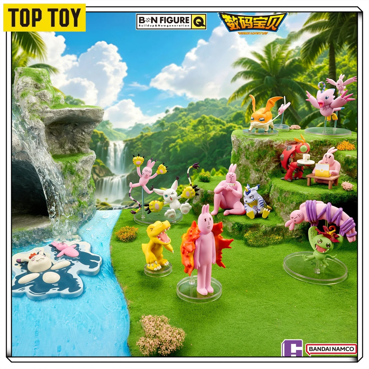 TOPTOY Digimon x Pink Rabbit Happy Partners Series Mystery Box Cute BNFQ Character Figure Collectible Toy Desktop Ornament Gift
