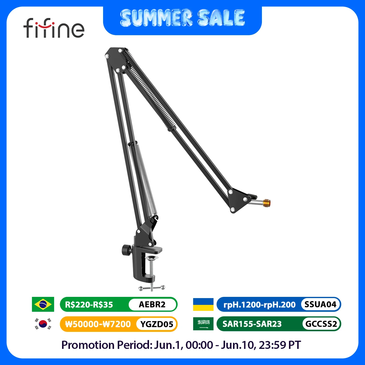 FIFINE support de bras de ciseaux de flèche de Suspension de Microphone réglable pour K688 K669 K670 K658 K678 K690, Ampligame A6V A8