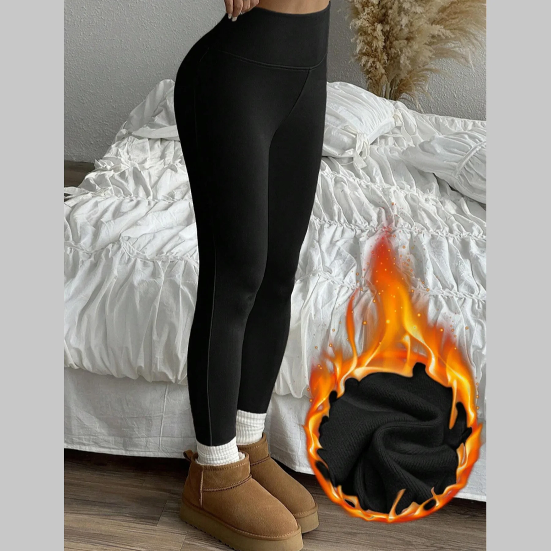 

Classic Leather label Winter Autumn Leggings Women High Waist Skinny Stretch Casual Velvet Leggings Women Thick Outdoors