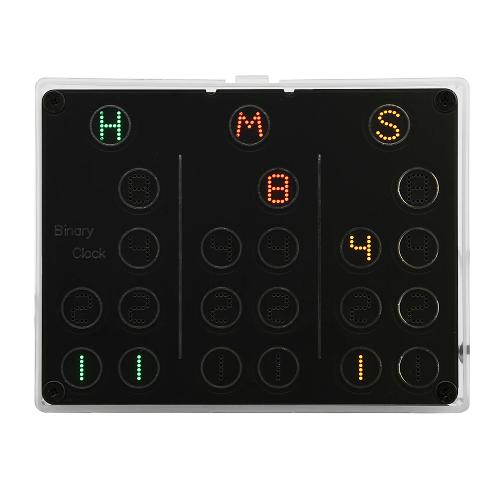 4-Digit Electronic Clock DIY Kits Binary LED Clock Soldering Practice DIY Kit Desktop Creative Alarm Clock with Acrylic Shell