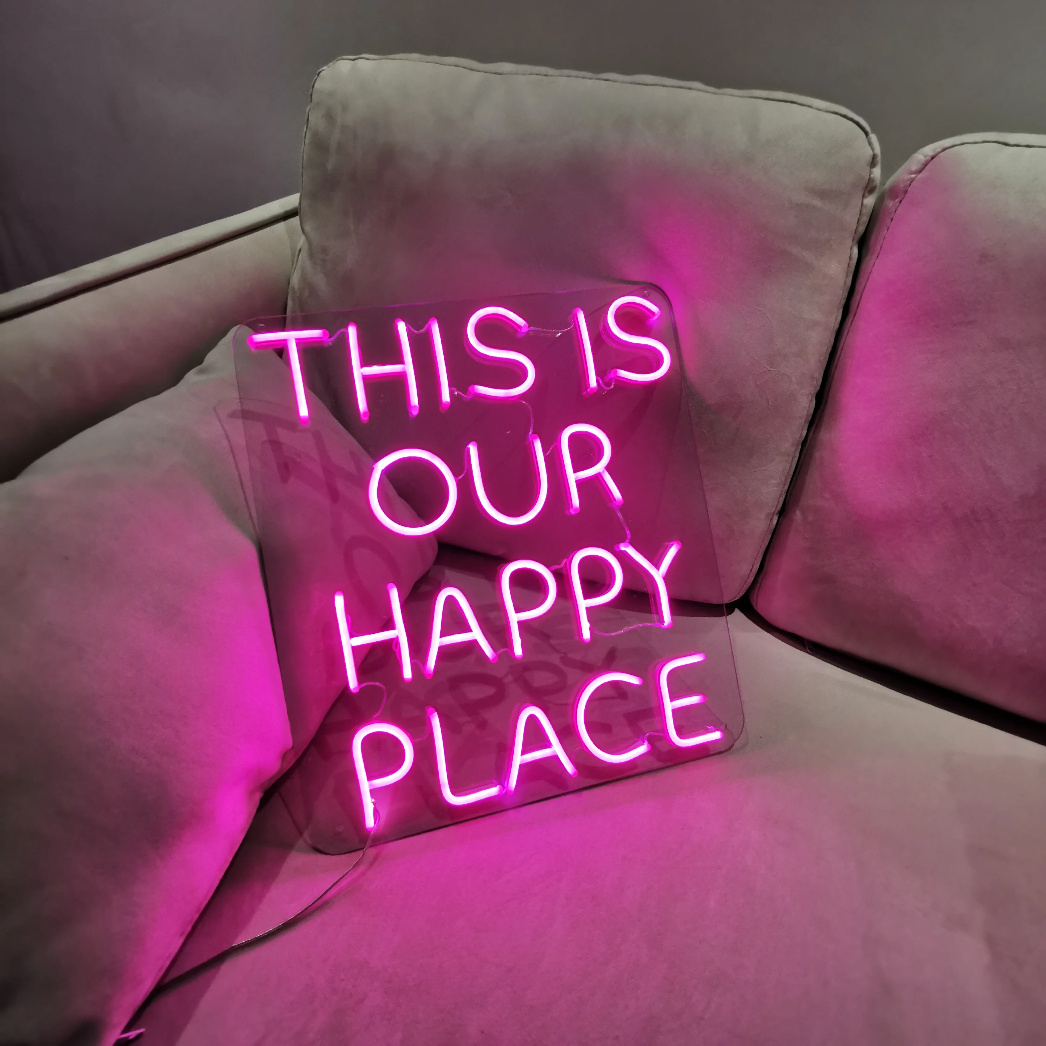 This Is Our Happy Place Neon LED Sign Letter Wall Decor Pink Lights Wedding Party Bedroom Decoration Art Lamp For Bar Club