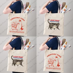 1pc Grocery Time Funny Cat Meme  patternTote Bag  Canvas Shoulder Bag For Travel Daily Commute Women's Reusable Shopping Bag