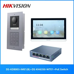 HIKVISION-KIT de intercomunicador de vídeo 802.3af, multilenguaje, incluye DS-KD8003-IME1(B), DS-KH6350-WTE1 e interruptor POE