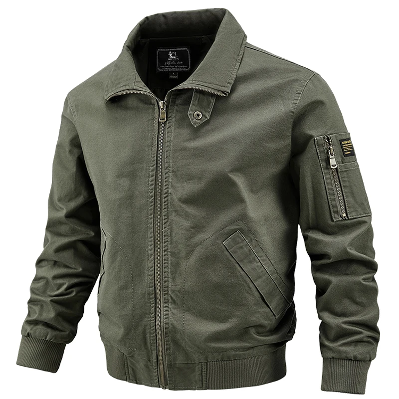 Men\'s Autumn Winter 100% Cotton Jackets Military Golf Bomber Jacket Casual Field Cargo Coats Windbreakers Jackets Men Clothing