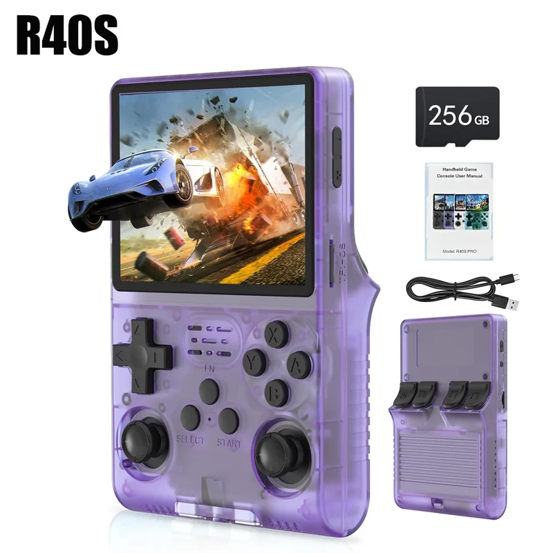 256G R40S Pro Retro Handheld Video Game Console Linux System 3.5 Inch IPS Screen Portable Pocket Video Player 30000+ Games