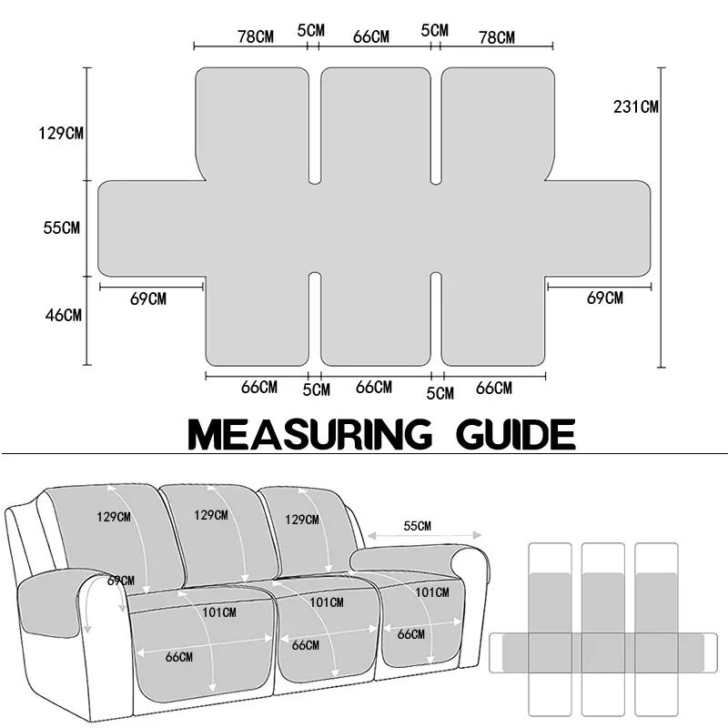 1/2/3 Seater Quilted Recliner Sofa Cover Water Repellent Armchair Slipcover with Elastic Strap Couch Furniture Protector Home