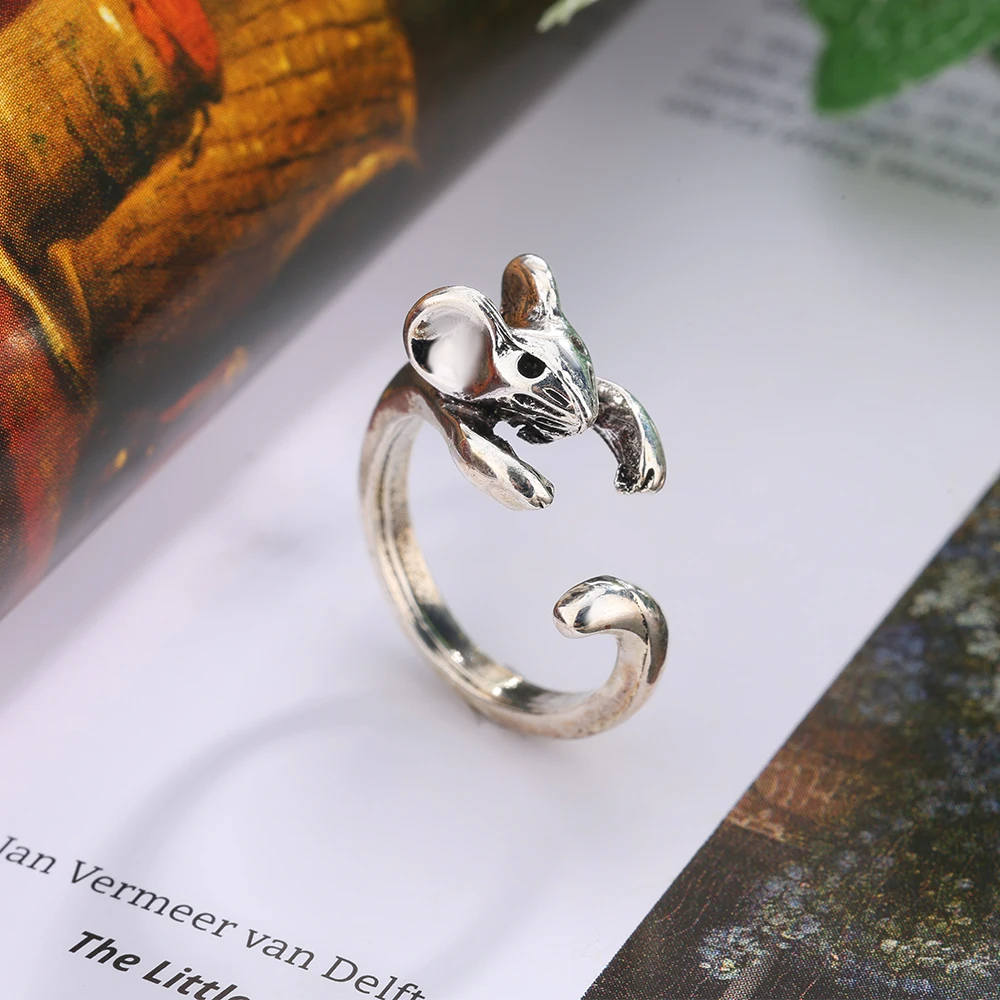 Creative Adjustable Alloy Rat Ring Vintage Simple Cute Low Allergy Eco-Friendly Decorative Accessory Holiday Gift