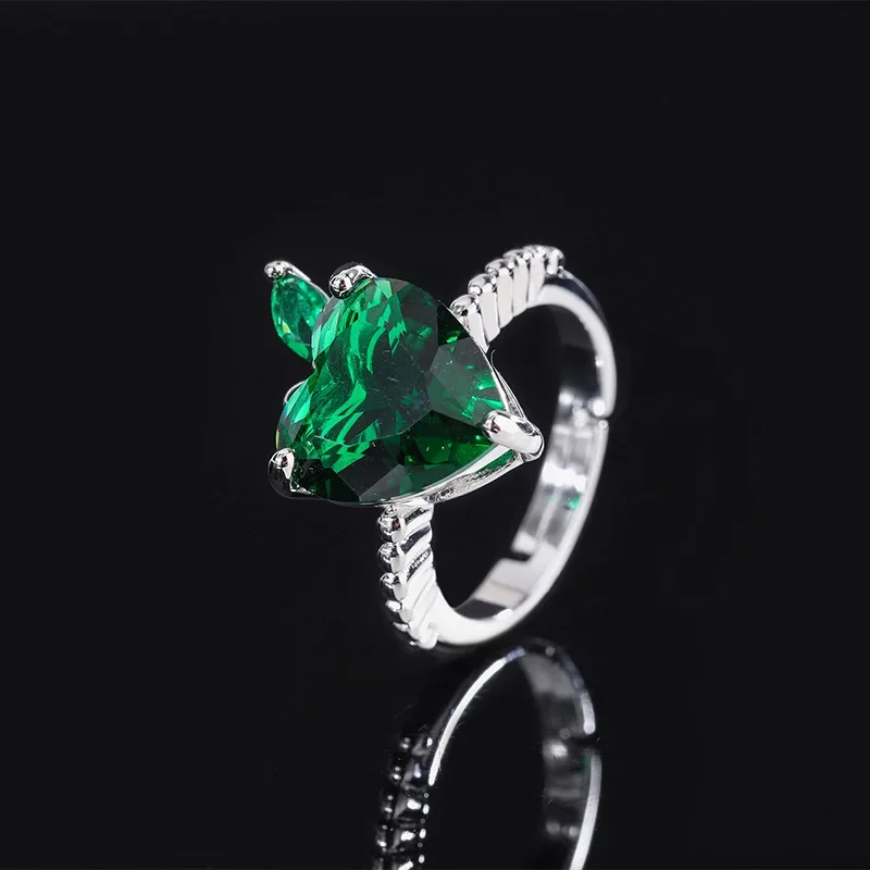 

Vintage Adjustable Heart Shaped Apple Rings for Women Green and Red Crystal Jewelry Fashion Statement Ring for Gifts