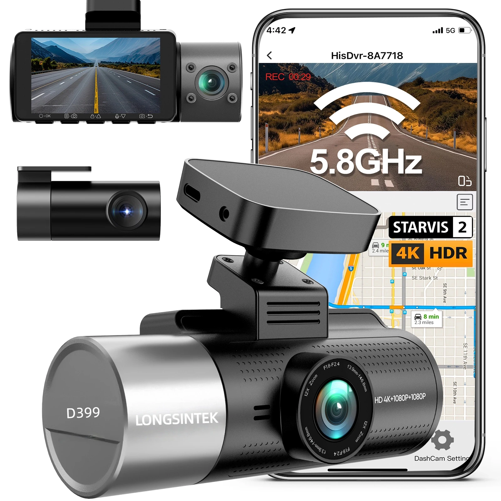 3 Inch Starvls 2 Night Vision Front Rear Inside Camera Lens 24h Parking Hardwire Wifi Gps 3 Channel Dash Cam 4K Per Auto Dashcam