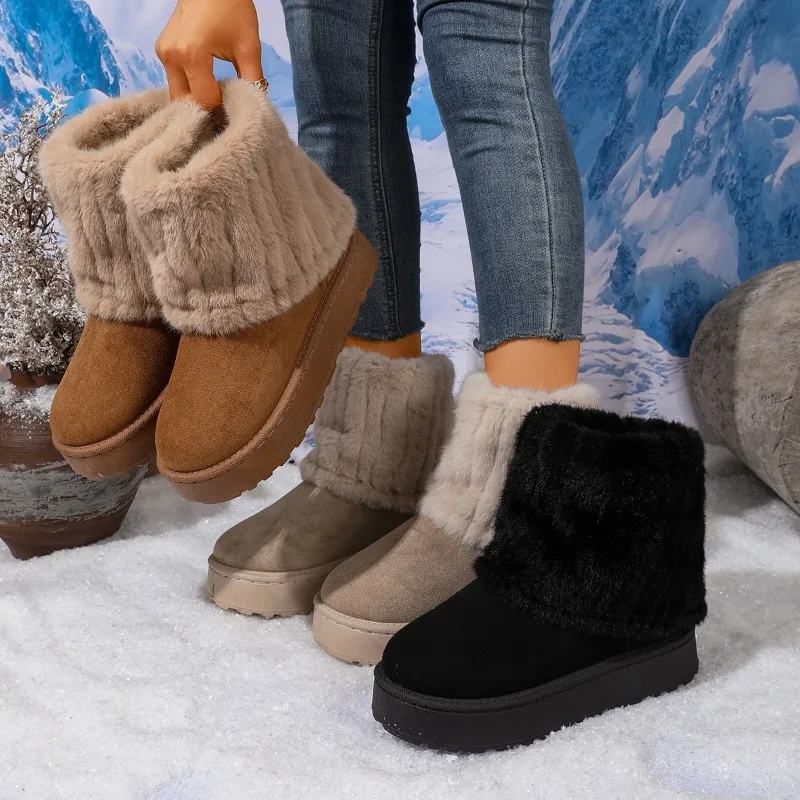 Winter new style insulated fashionable snow boots, tube-shaped, thick-soled, large size, short boots, women's cotton shoes 2026
