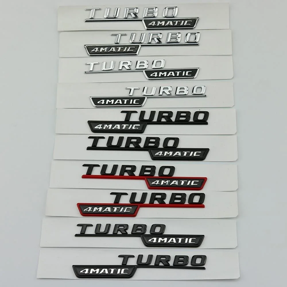 2pcs Car Letters Fender Badge Turbo 4matic Plus Emblem Sticker Accessories For Mercedes AMG A45 CLA45 C117 GLA45 GLE53 X247 W117