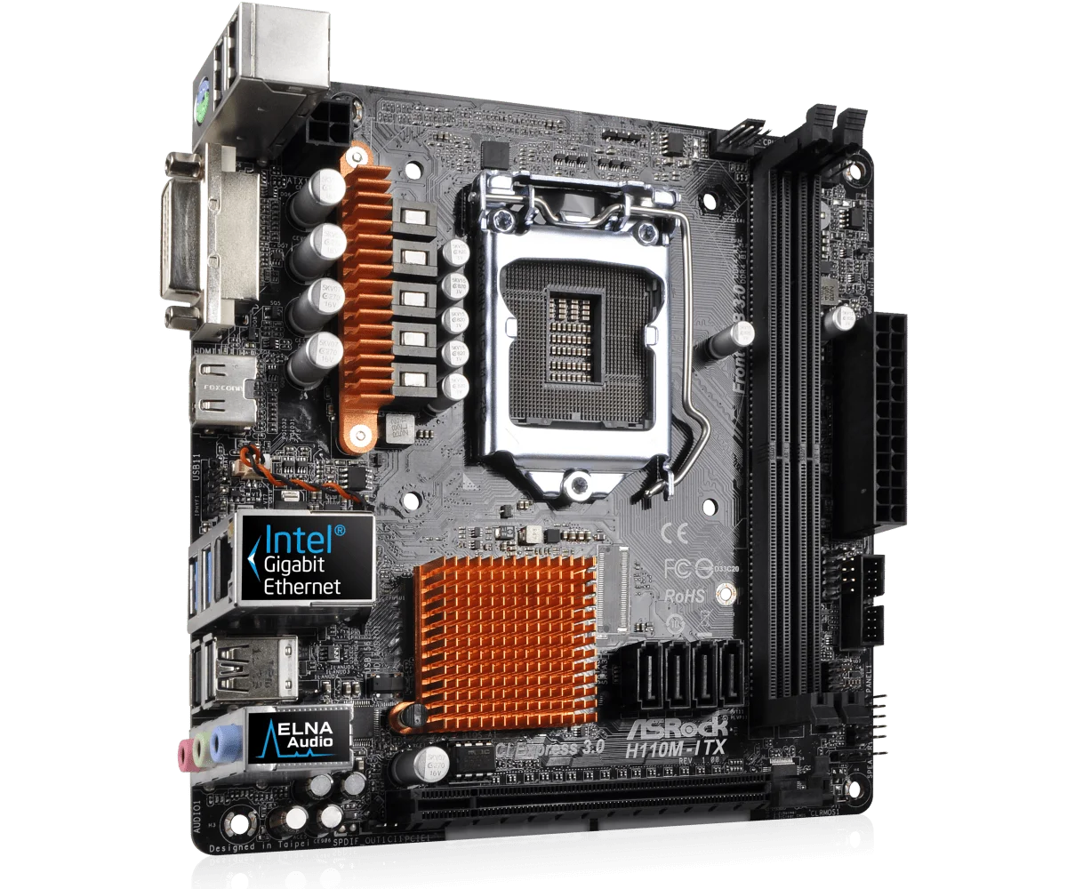 Imagem -04 - Mini Motherboard Asrock H110m-itx Itx 1151 Ddr4 32g Suporta I57600 I56500 I3-6100 I7-7700 G4400 Cpu Intel-h110