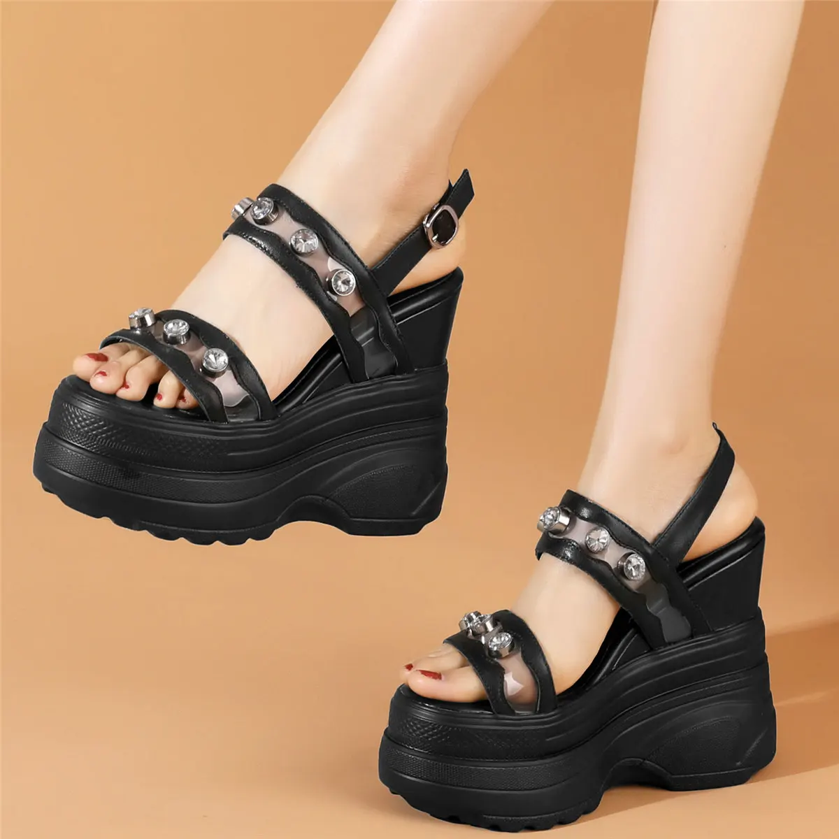 

2025 Summer Fashion Sneakers Women Genuine Leather Wedges High Heel Gladiator Sandals Female Chunky Platform Pumps Casual Shoes