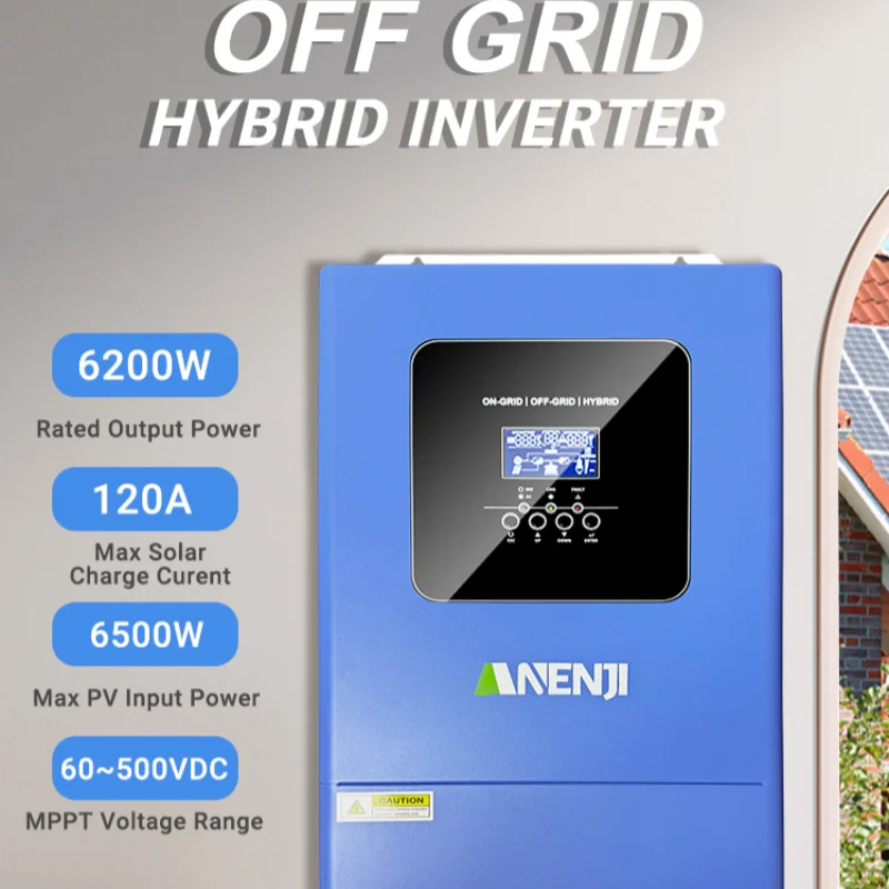 6.2KW Parallel Hybrid Solar Inverter 230VAC 48V MPPT Solar Inverter Pure Sine Wave Off Grid Tie 120A Solar Charger PV 500VDC