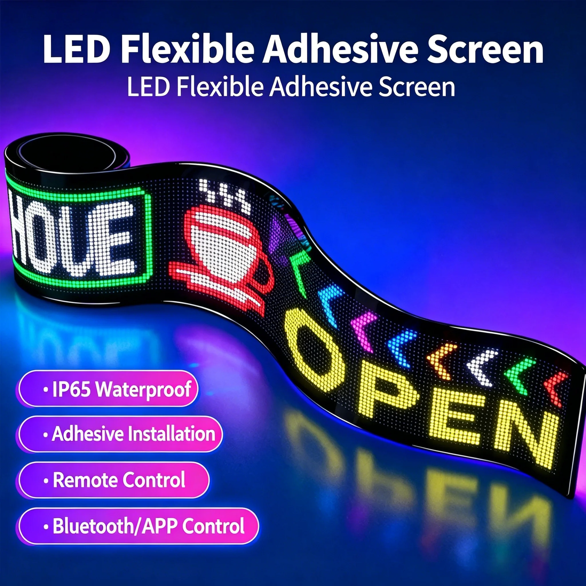 Flexible LED Matrix Panel Bluetooth APP Control, Programmable DIY Pixel Screen for Car Dashboard Truck Eye Sign