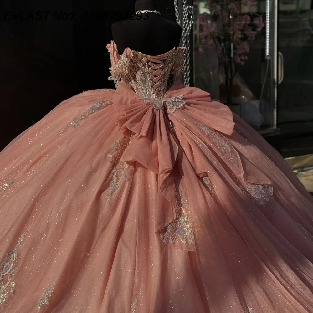 فساتين Quinceanera باللون الوردي من FURSTENBERG مكشوفة الأكتاف من الدانتيل اللامع مطرز بالخرز من Vestidos De 15 Anos لحفلات أعياد الميلاد والأميرة حسب الطلب #3