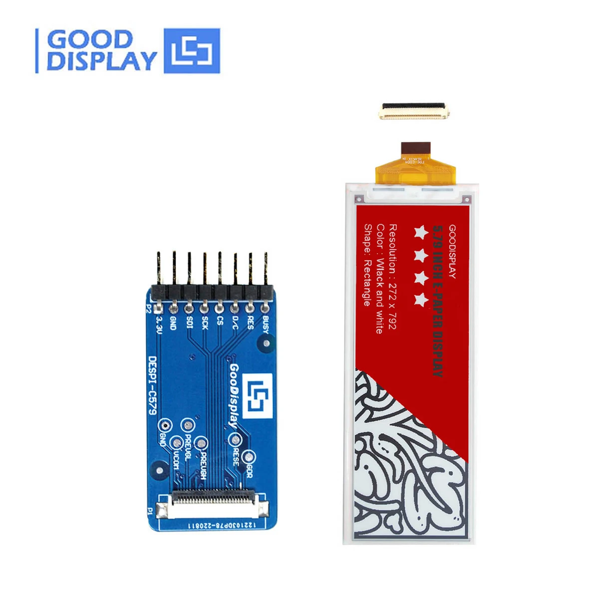 

5.79 Inch Display Epaper Color Eink EPD with Eink HAT, GDEY0579Z93 with adapter board DESPI-C579