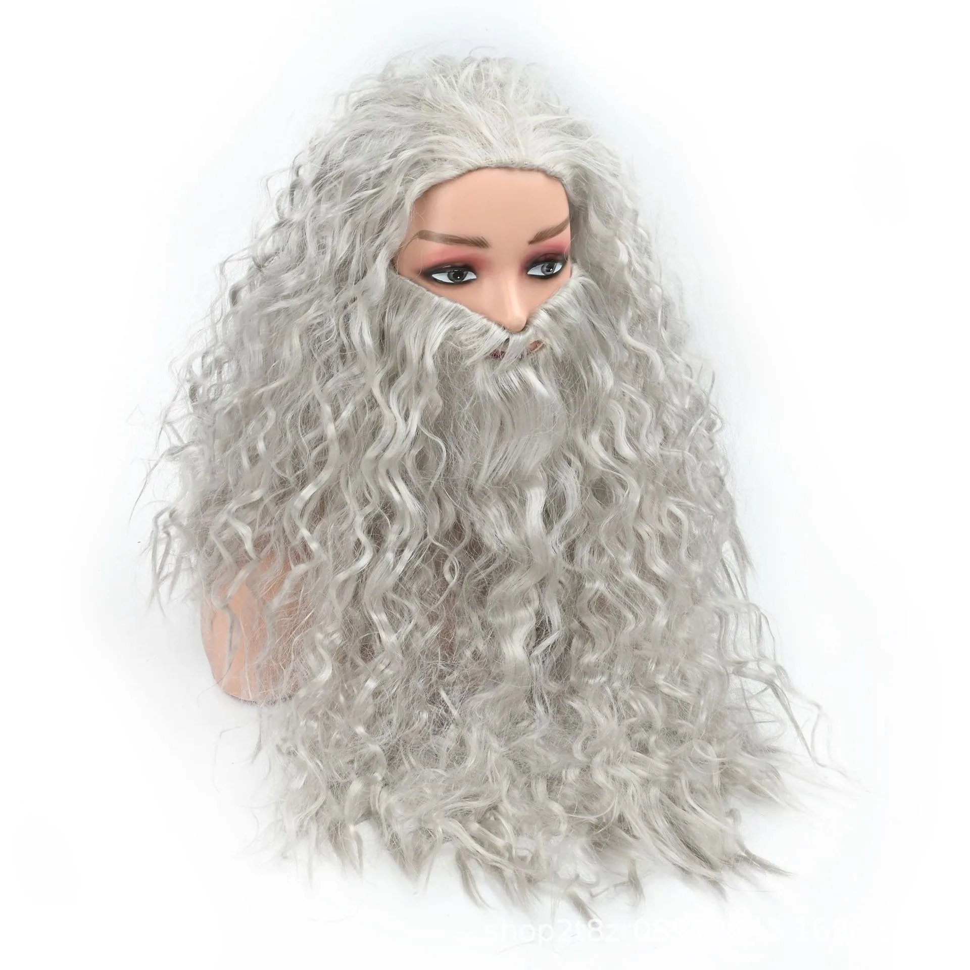 Hobbit Gandalf Halloween Grau Zauberer Perücke Bart Set Jesus Weihnachtsmann Dress Up Headset Bart Set Cosplay PerückenKostüm Requisiten – Detail 6