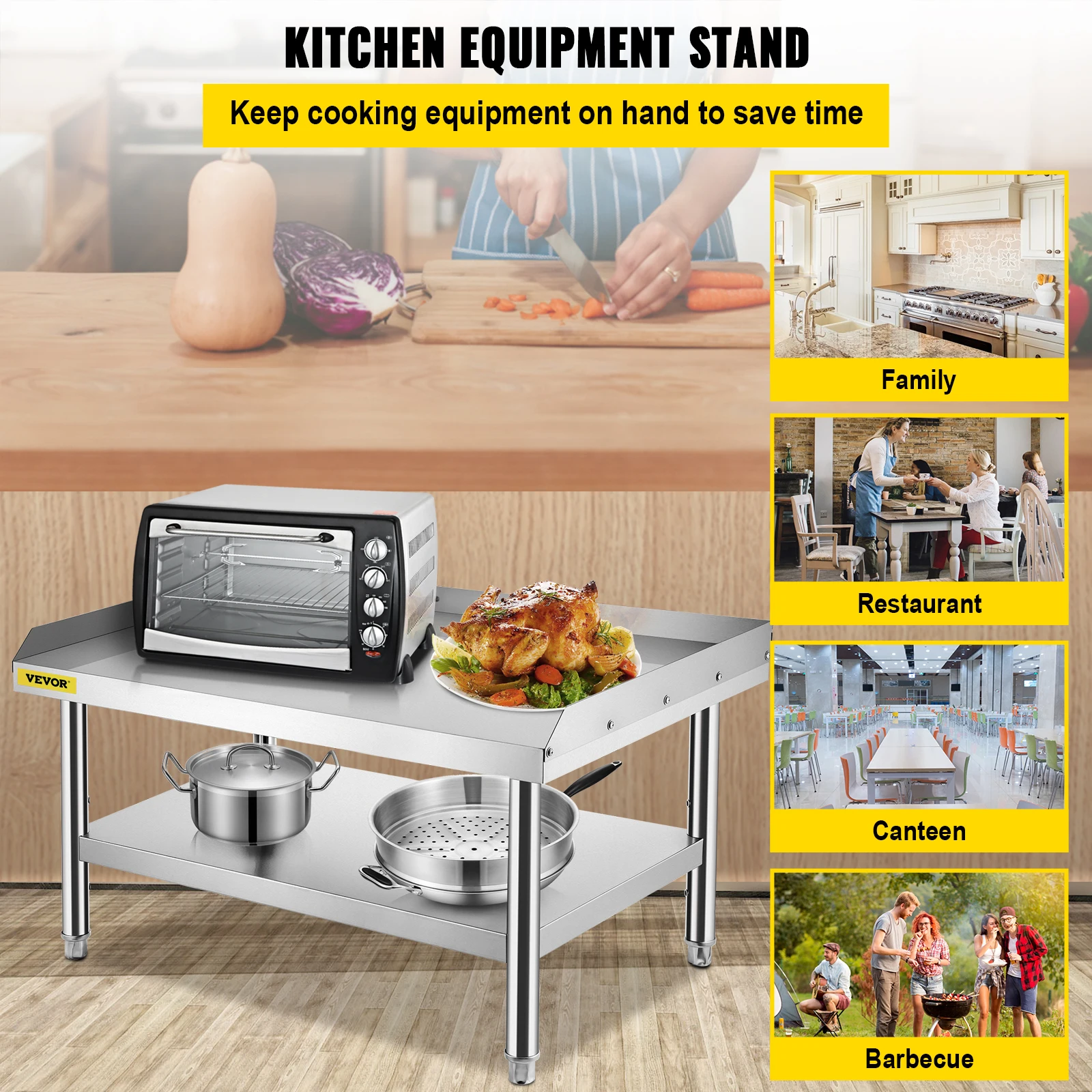 VEVOR 48x28x24 Inches Stainless Steel Equipment Grill Stand Table with Adjustable Storage Undershelf for Restaurant Kitchen