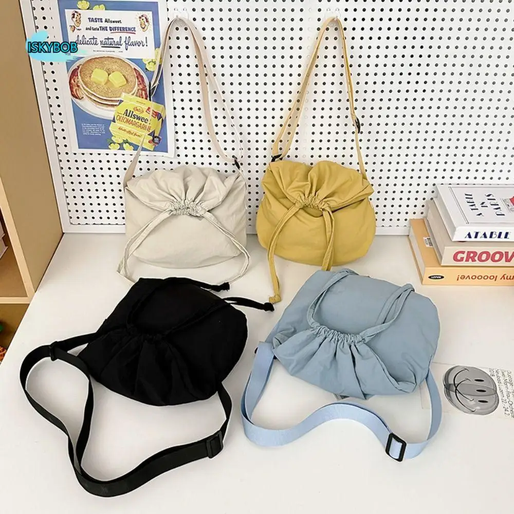 

Simple Korean Style Drawstring Canvas Bag Bucket Bag Commute Nylon Shoulder Bag Phone Bag Solid Color Crossbody Bag Outdoor
