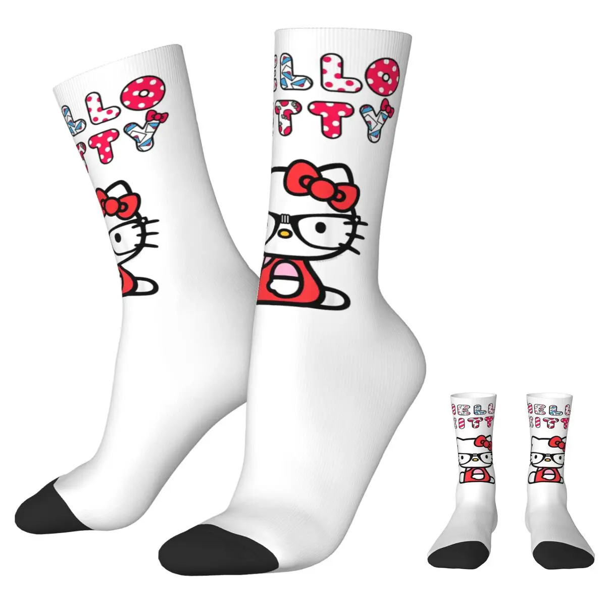 Hello Kitty Nerd Glasses Socks Men Women Fashion Socks Novelty Spring Summer Autumn Winter Socks Gifts