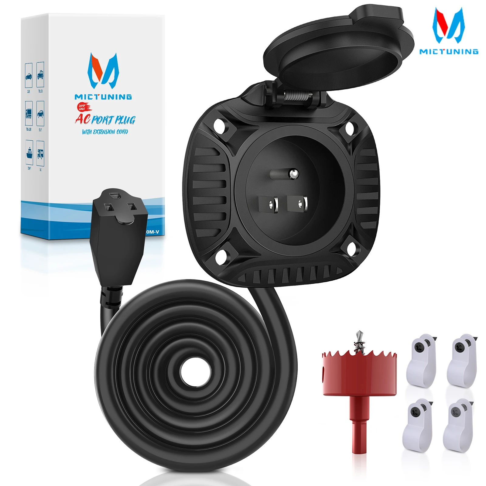 

MICTUNING 10A-15A125V AC Port Plug with Heavy Duty Integrated 72" Extension Cord and Water-Resistant Spring-loaded Cover - Black
